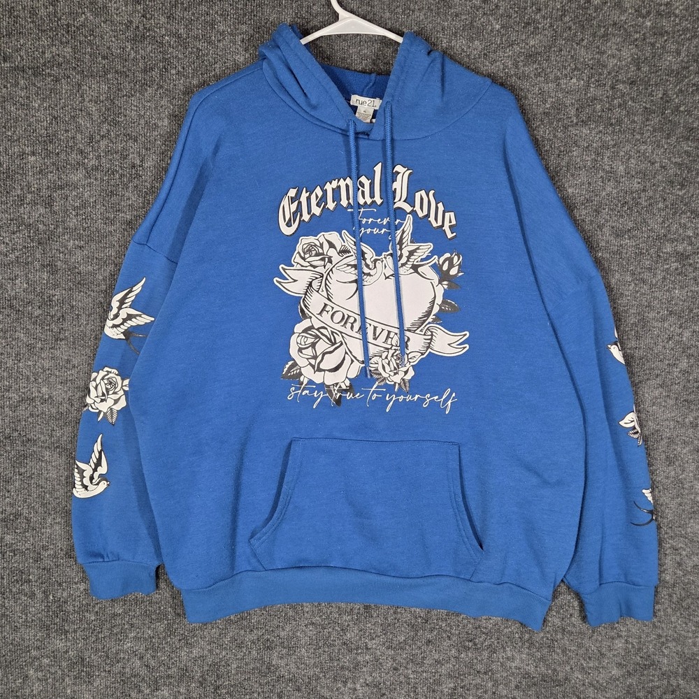 Rue21 Eternal Love Hoodie Womens XL Blue Graphic Pullover Y2K Emo Streetwear